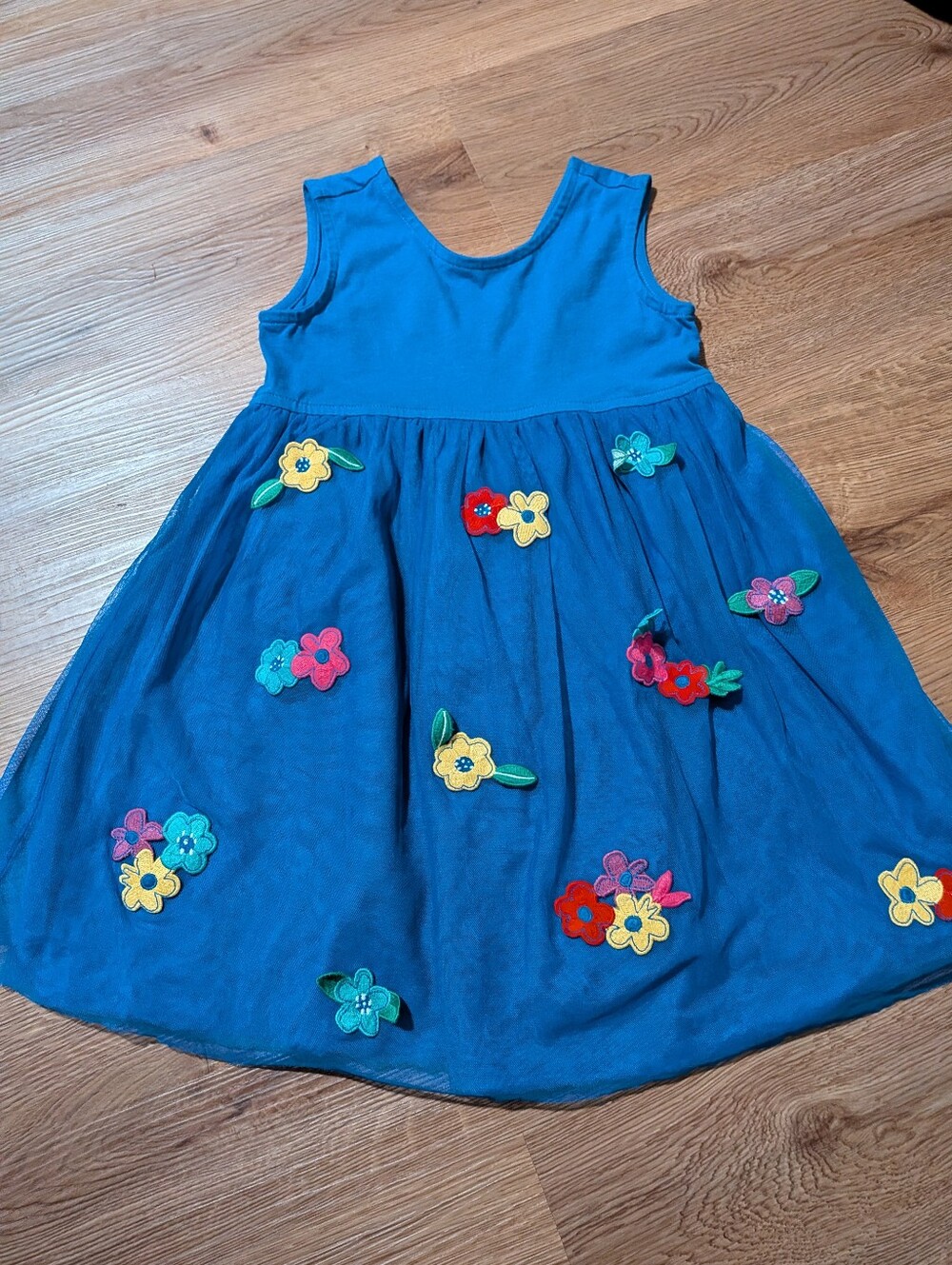 Hanna Andersson Blue Applique Tulle Dress 6-7